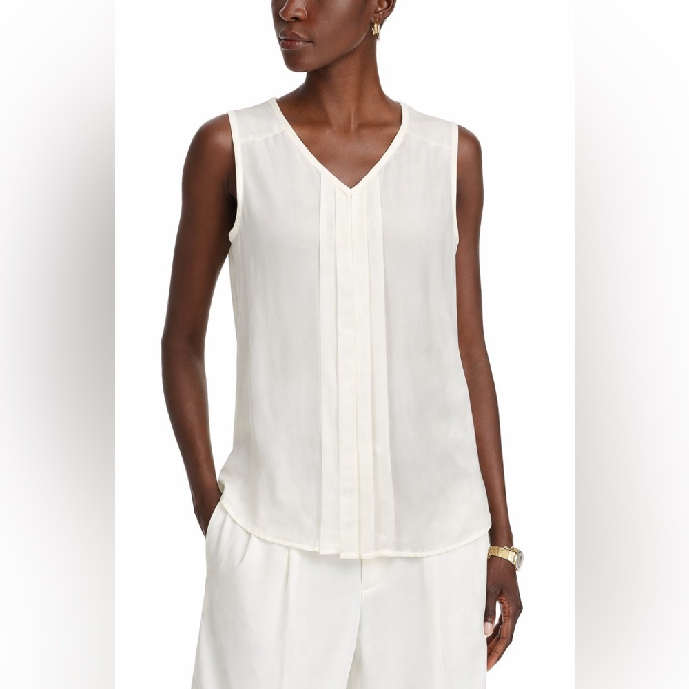 RW&CO - Sleeveless Blouse | Soft Flowing Minimalist Top | Ivory XS